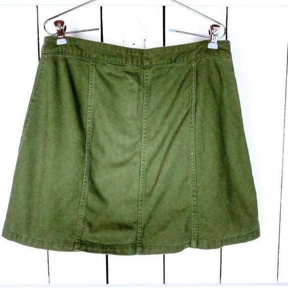 90s vintage army green short button down skirt - Picture 2 of 3